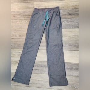 Figs Women's Gray Sxrub Pants with Teal Drawstring Size XS Tall